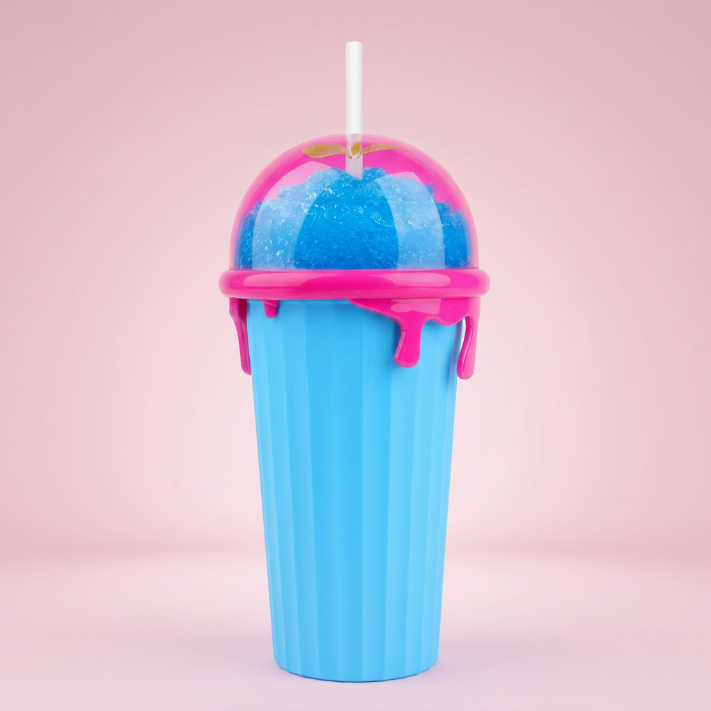 Niebieski kubek do slushy z kopułką i słomką